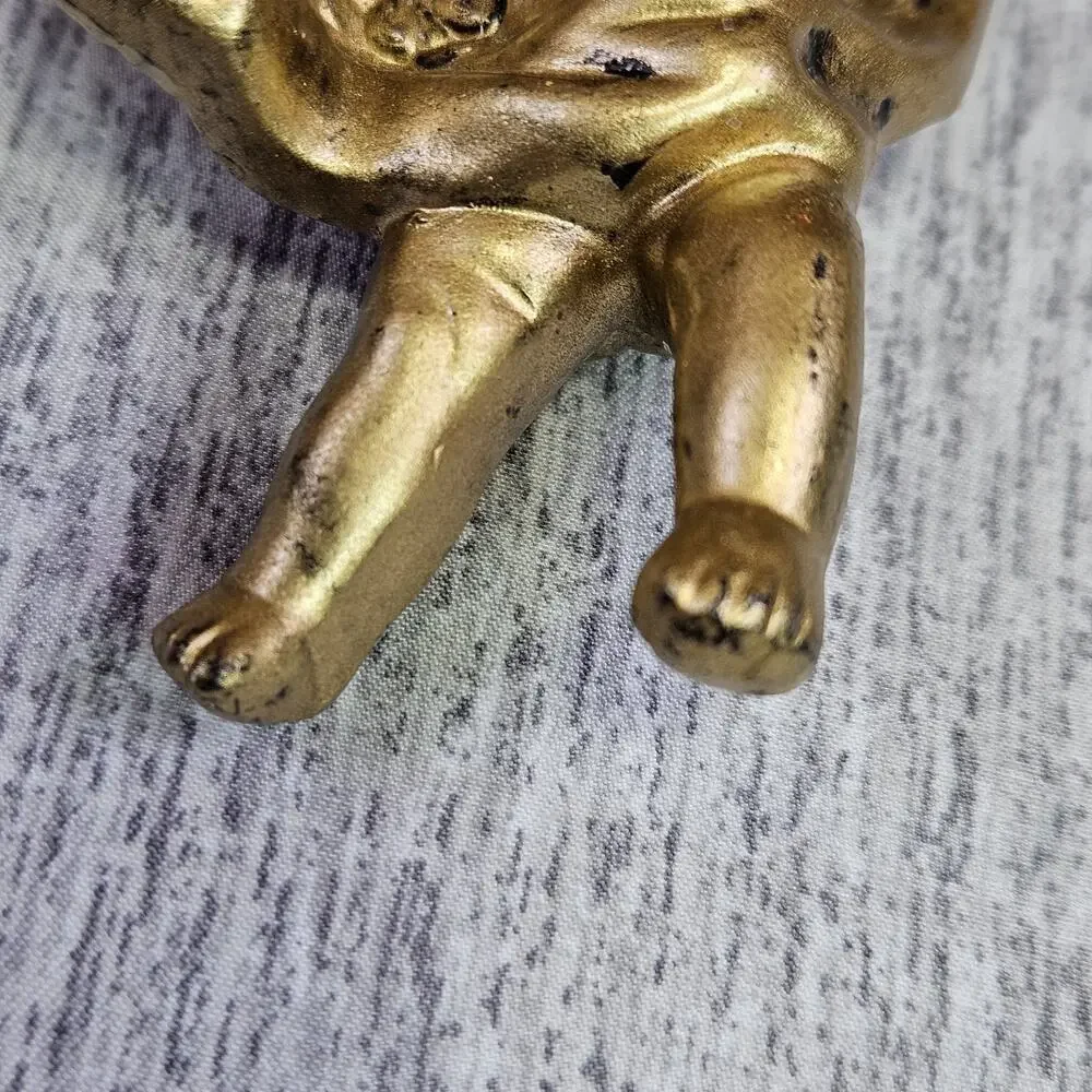 Vintage Christmas Ornament Angel Cherub Gold Finish Victorian Holiday Decoration